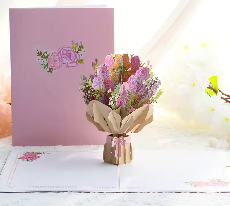 🌸 Kartka 3D z Kwiatami Pop-Up™  - Elegancka, ręcznie wykonana kartka 3D🌸