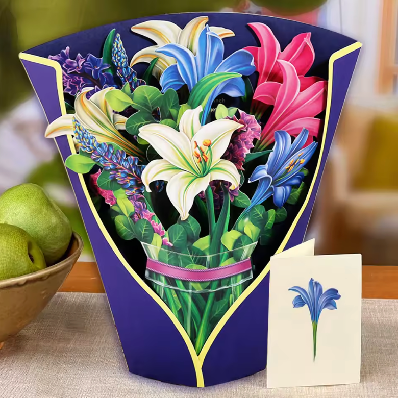 🌸 Kartka 3D z Kwiatami Pop-Up™  - Elegancka, ręcznie wykonana kartka 3D🌸
