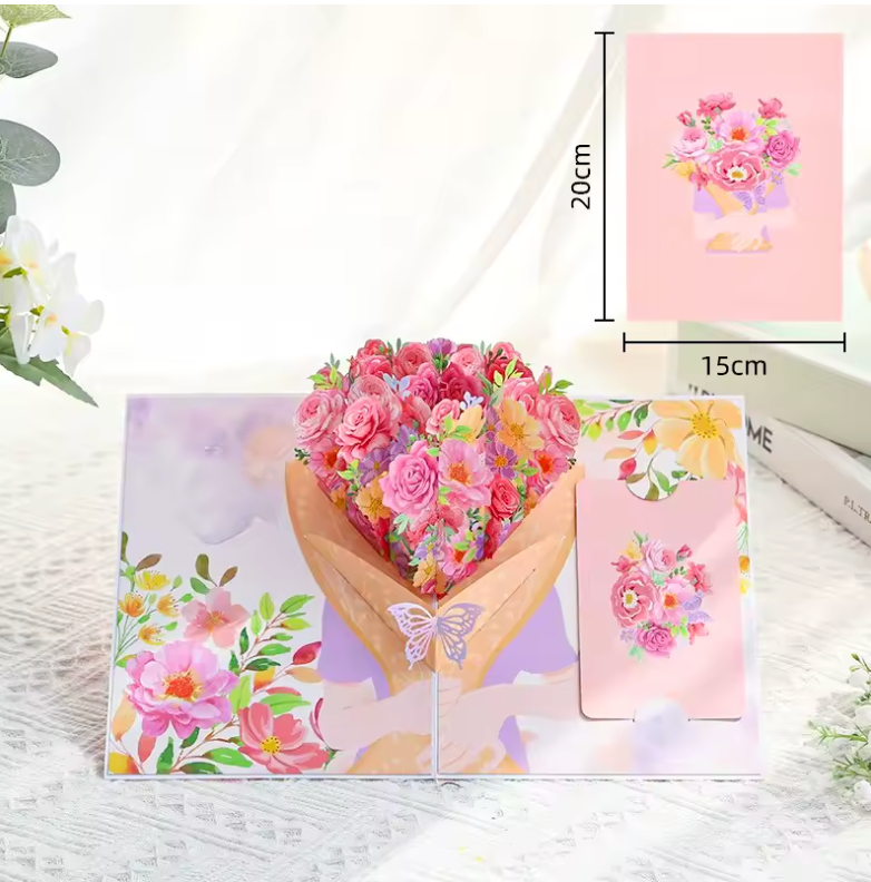 🌸 Kartka 3D z Kwiatami Pop-Up™  - Elegancka, ręcznie wykonana kartka 3D🌸